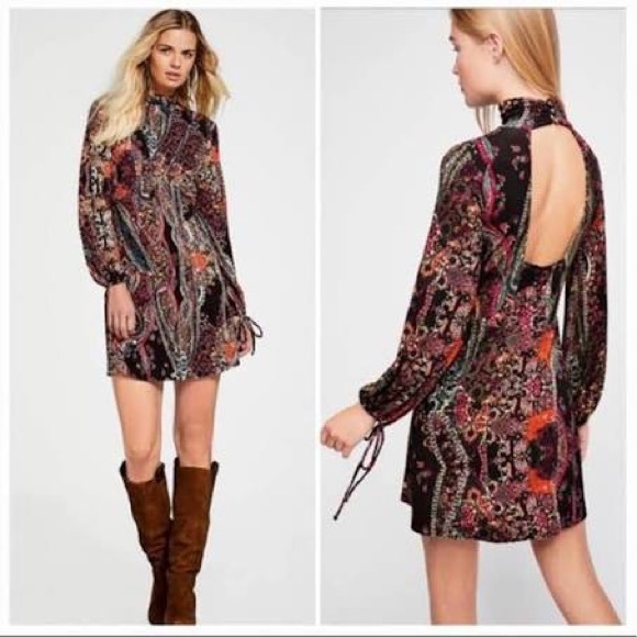 Free People All Dolled Up long sleeve paisley print mini dress. - Picture 1 of 11